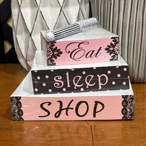 Lady Jayne Stacking Notepads with Pen Eat Sleep Shop Pink Black White NIP - Picture 1 of 7